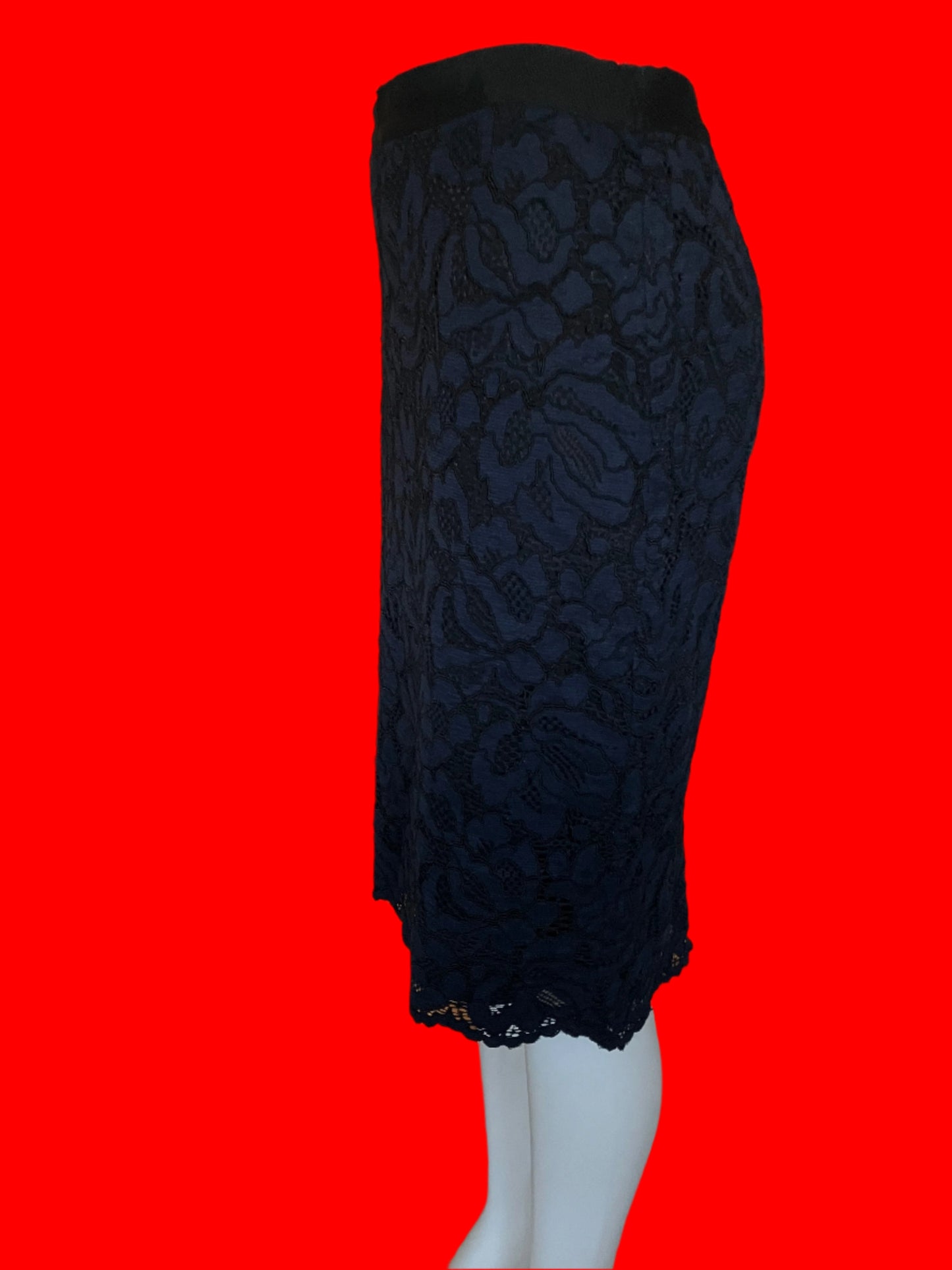 David Lawrence Australian Designed Navy Blue Lace Skirt - Size: 10