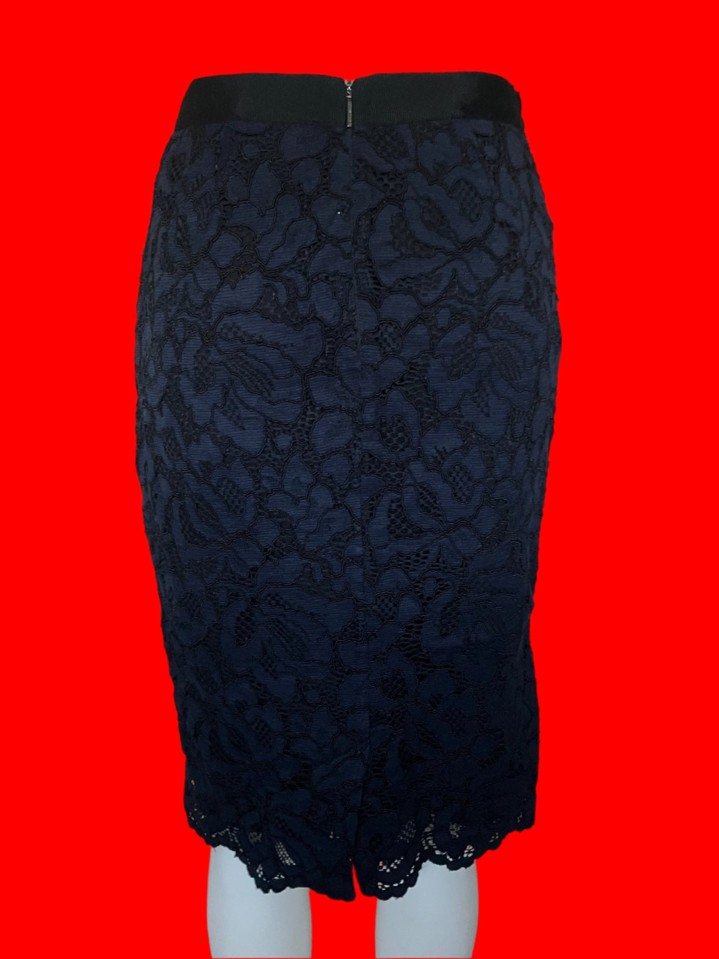David Lawrence Australian Designed Navy Blue Lace Skirt - Size: 10