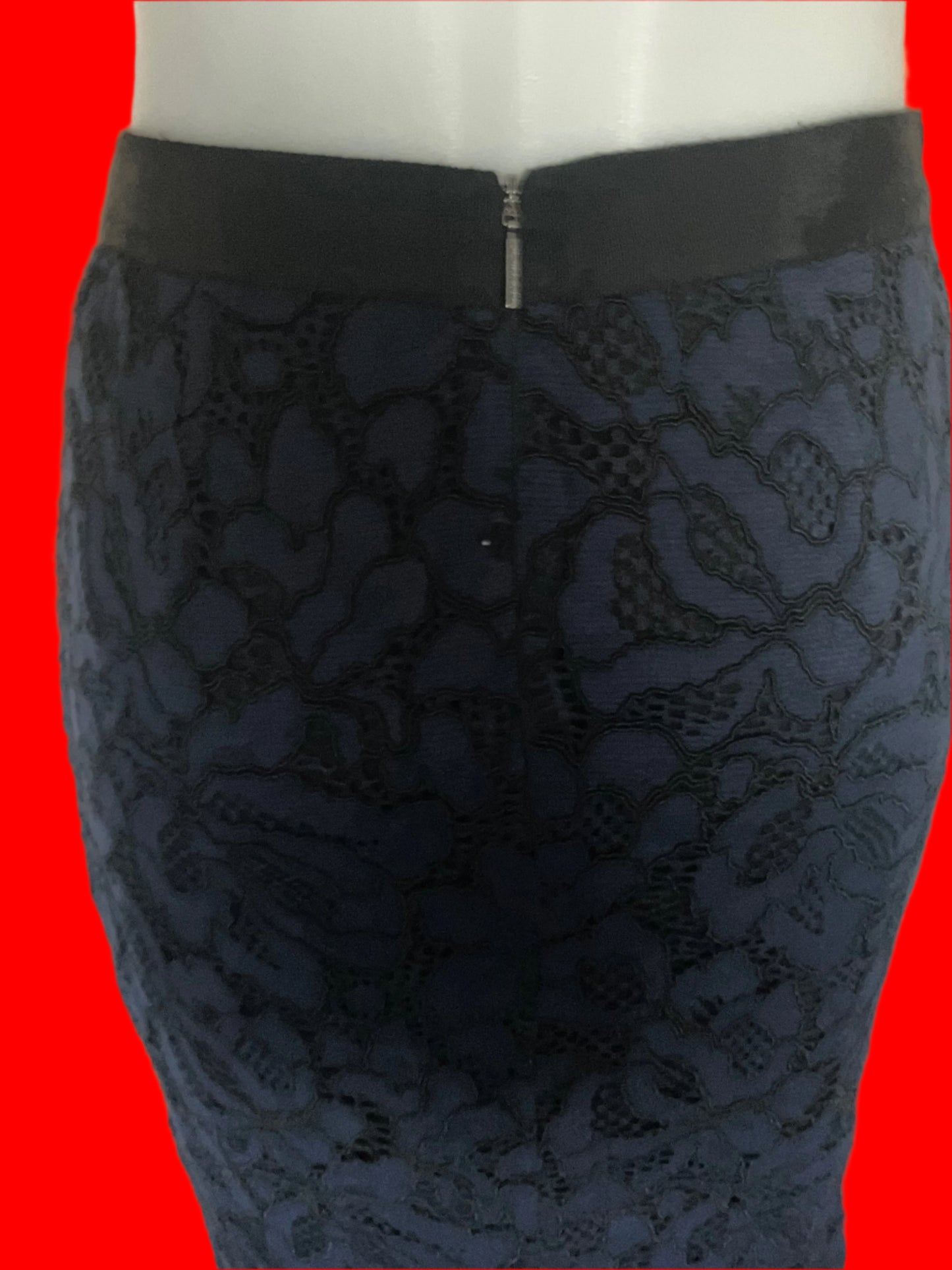 David Lawrence Australian Designed Navy Blue Lace Skirt - Size: 10
