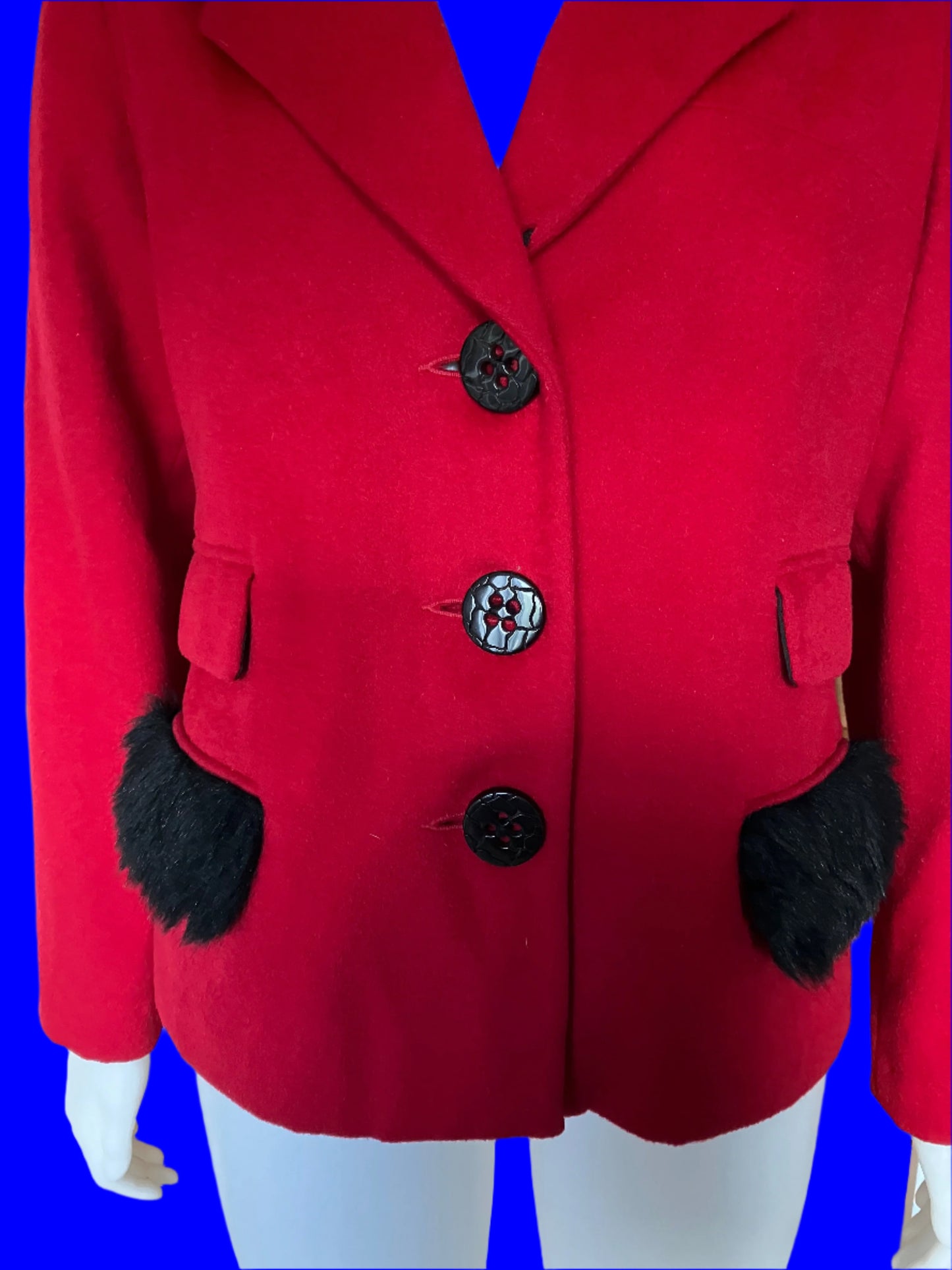 World $$$$ Riding Jacket Vibrant Red With Fur Trim - Size: M