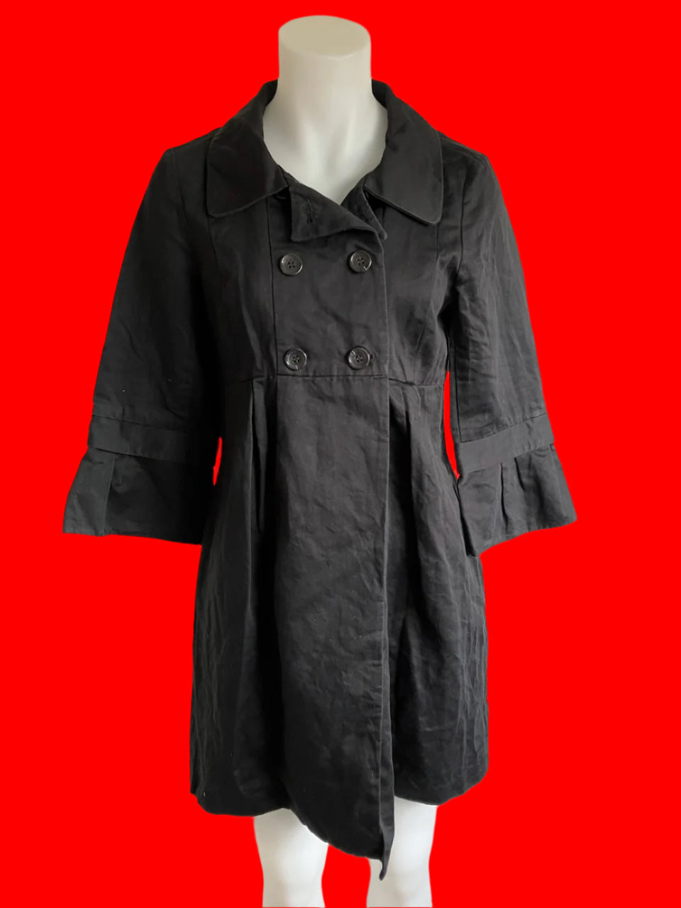 Cue - Long Style Lightweight Black Coat - Size: 10