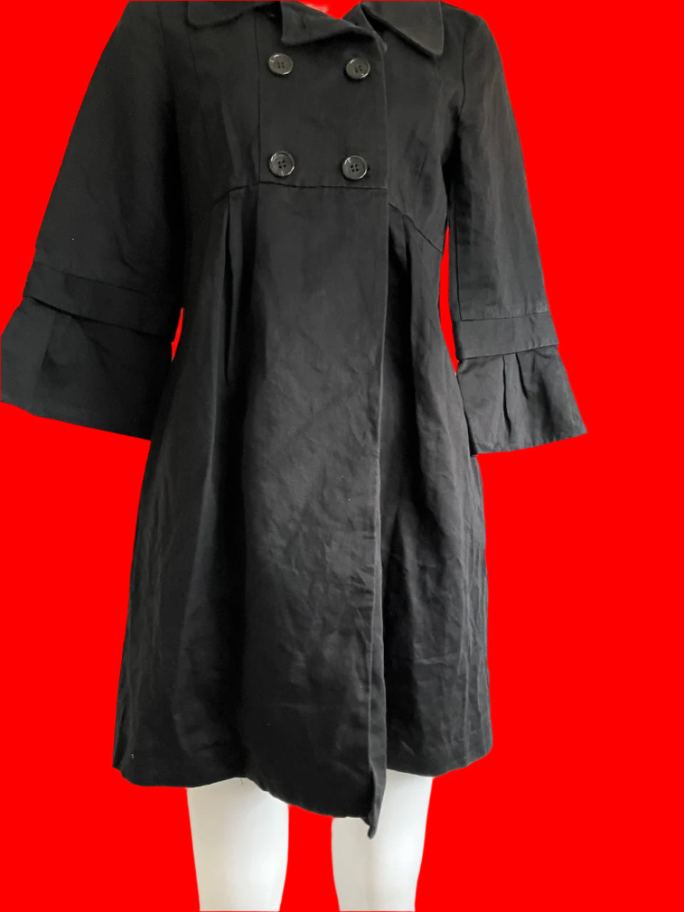 Cue - Long Style Lightweight Black Coat - Size: 10