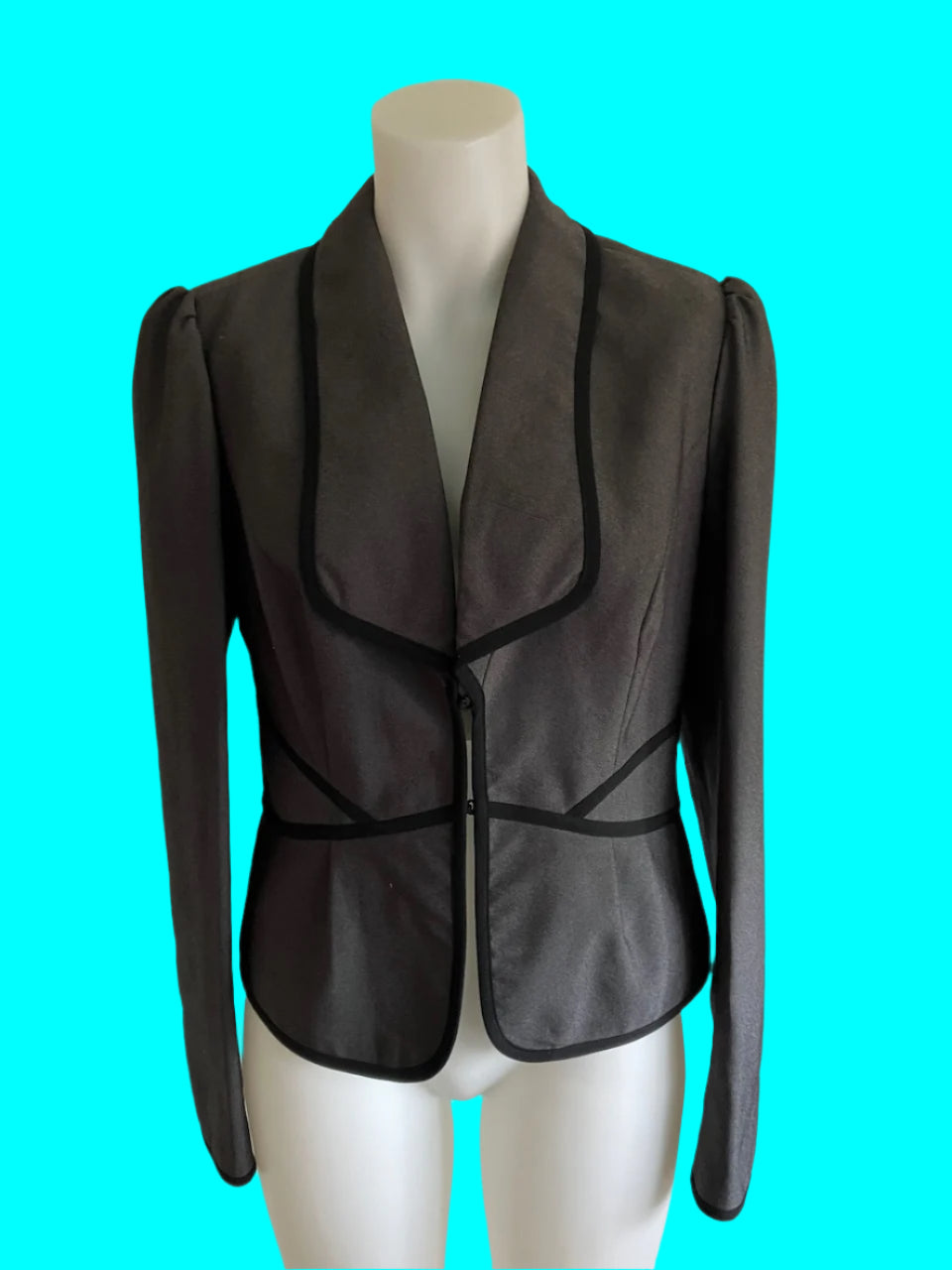 Jacqui E - Grey Blazer With Black Trim - Size: 12