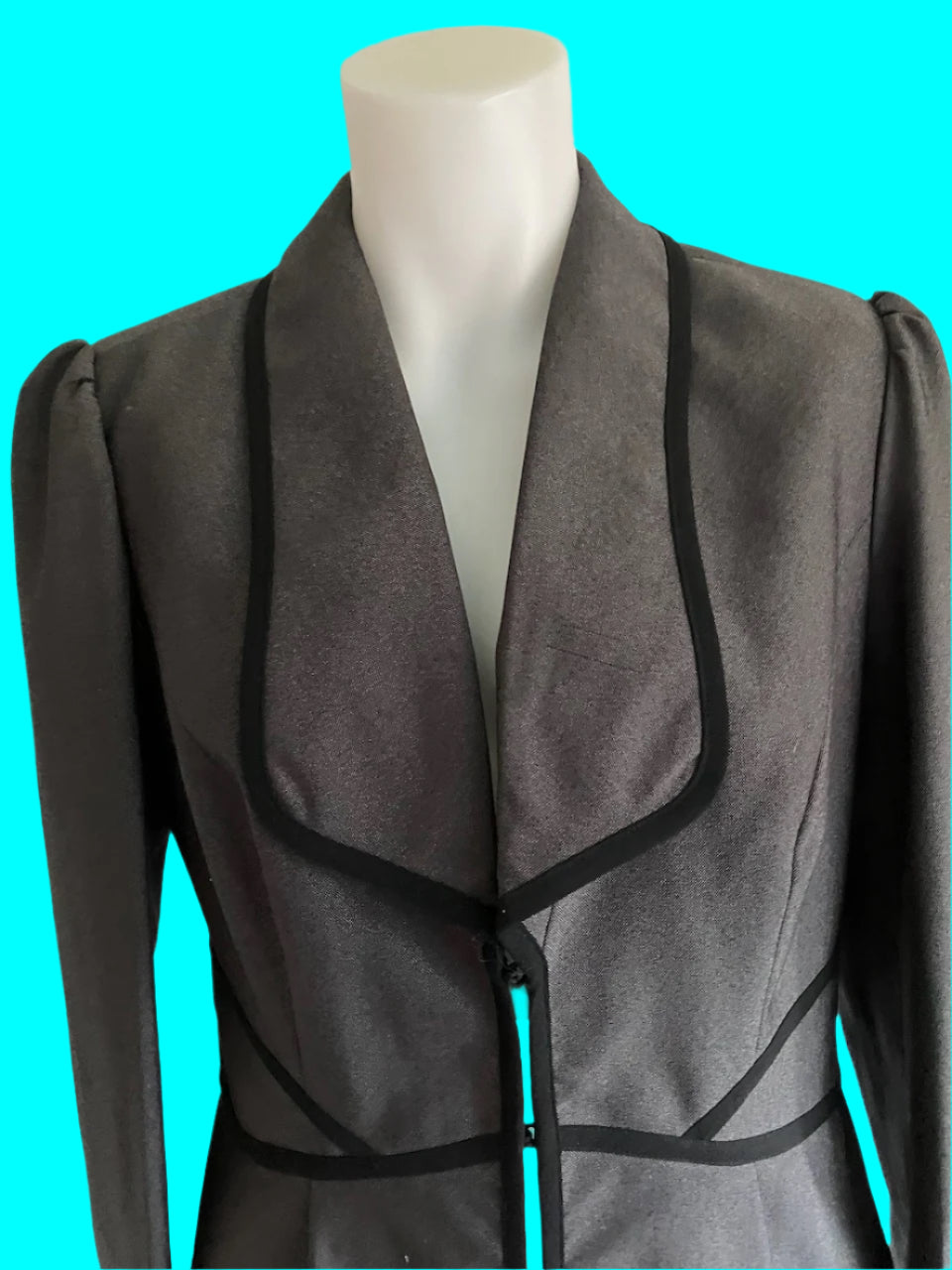 Jacqui E - Grey Blazer With Black Trim - Size: 12