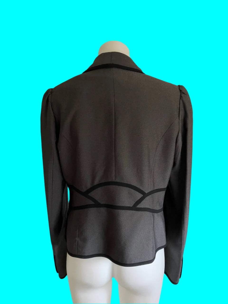 Jacqui E - Grey Blazer With Black Trim - Size: 12