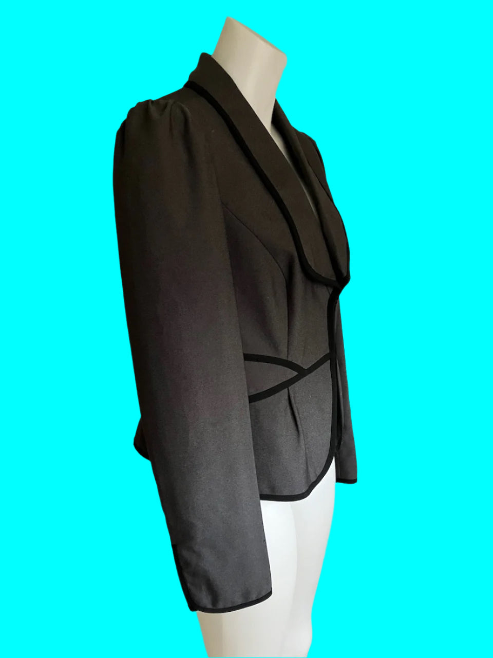 Jacqui E - Grey Blazer With Black Trim - Size: 12