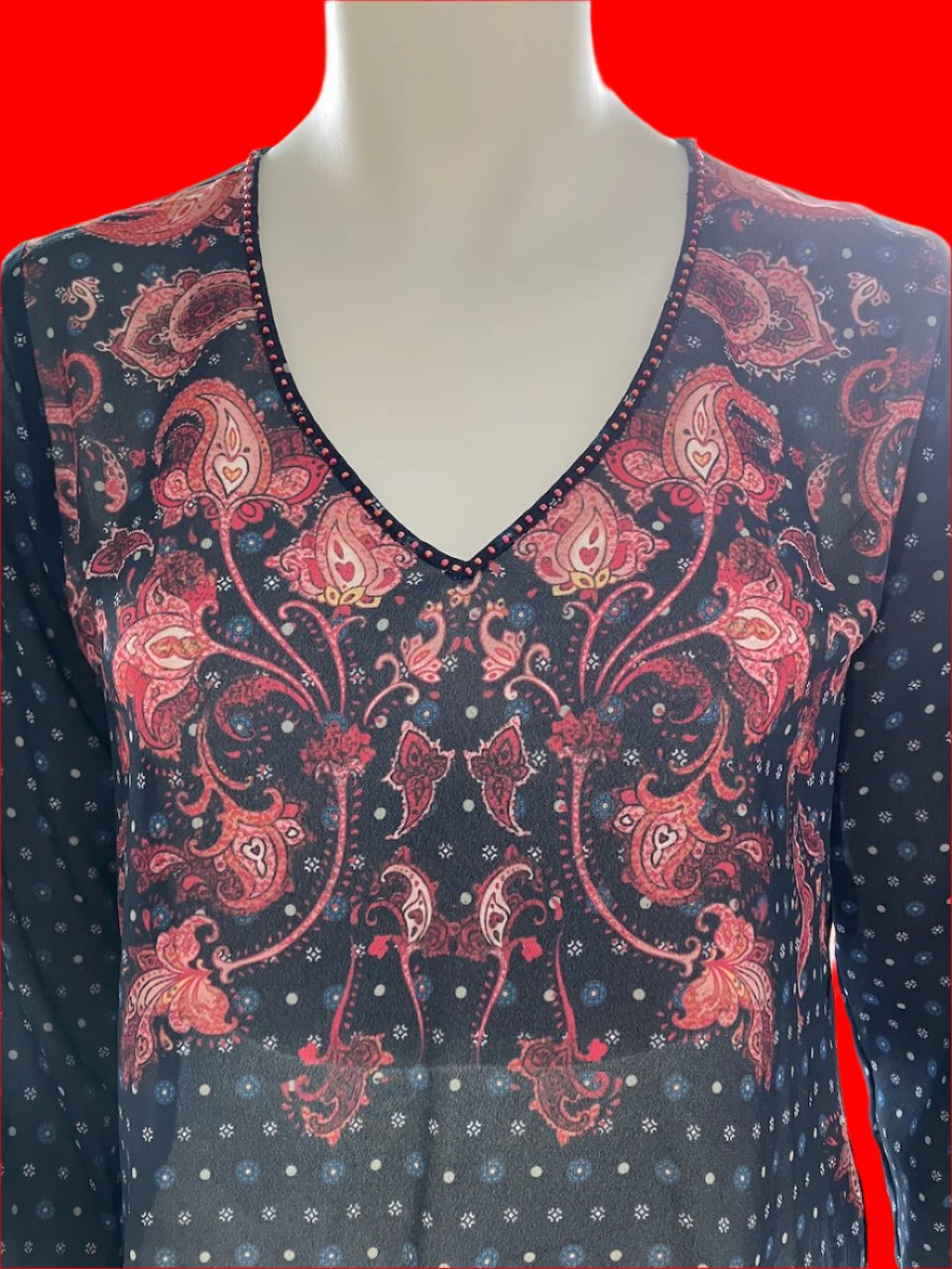 Loobies Story - Paisley Print Top With Embellishment - Size: 10