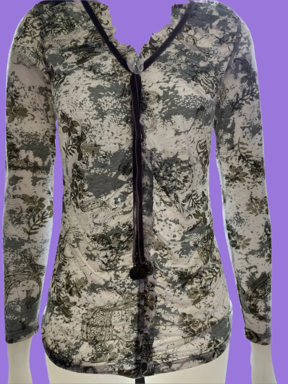 Loobies Story - Paisley Print Top With Tie - Size: 10