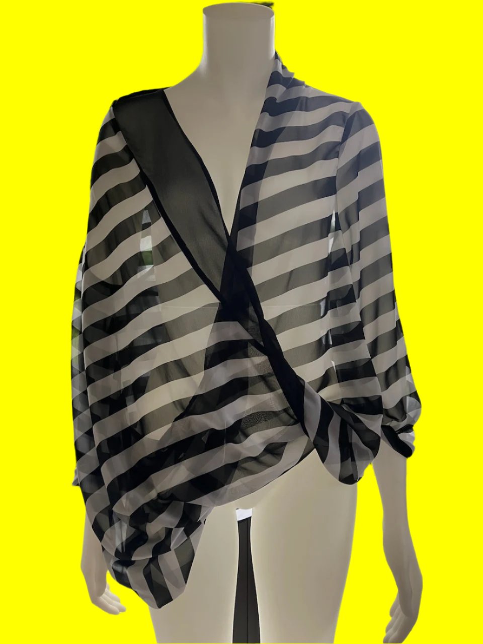 Moochi - Black & White Sheer Crossover Top - Size: 12
