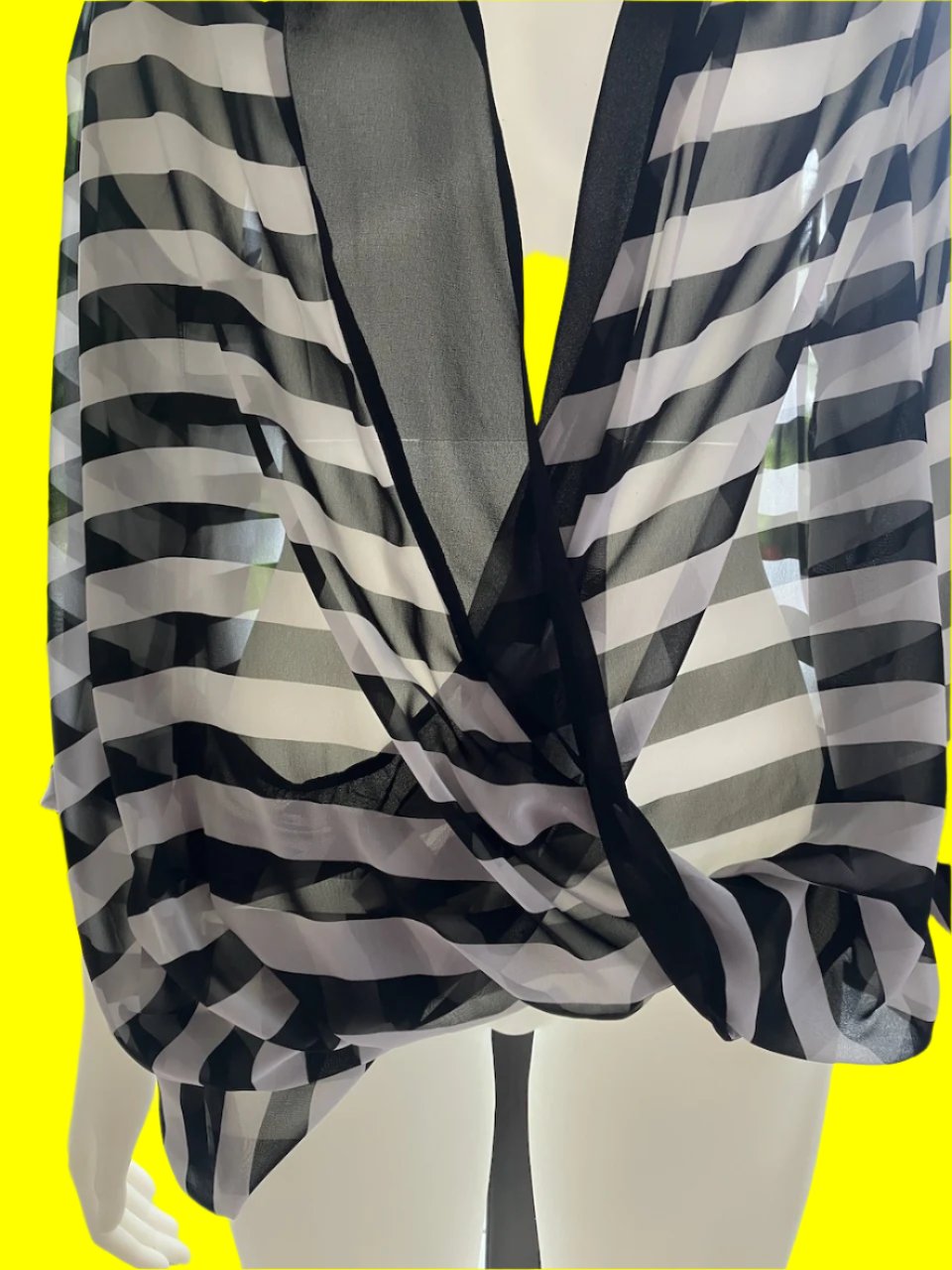 Moochi - Black & White Sheer Crossover Top - Size: 12