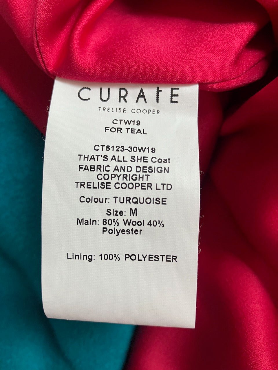 Curate By Trellise Cooper - Gorgeous Turquoise Wool Coat - Size: M
