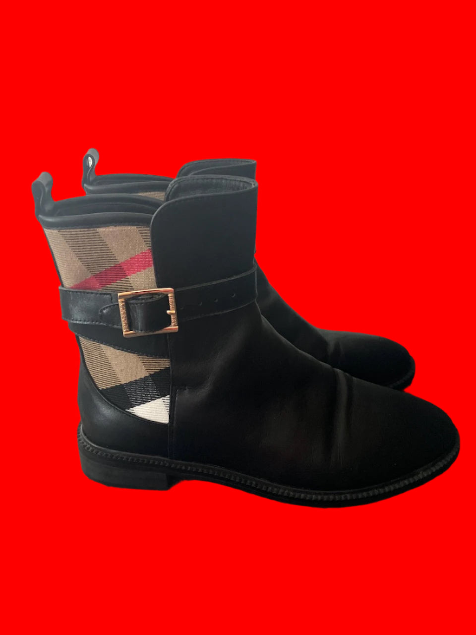BURBERRY - Women's Bootie House Check Print. - Ankle Boot - Size: 38