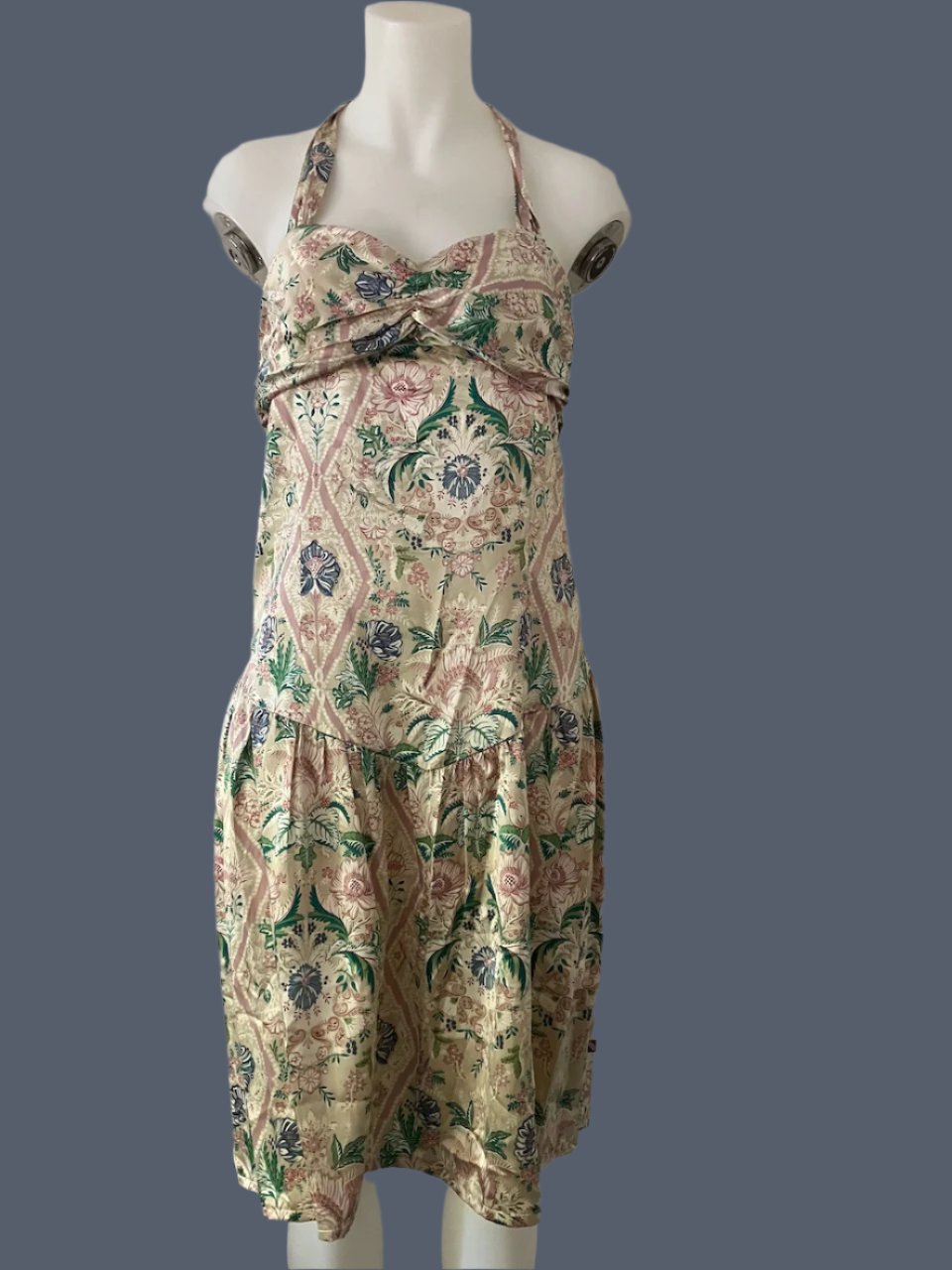 RUBY - Silk & Cotton Patterned Summer Dress - Size: L ( Small Fitting)