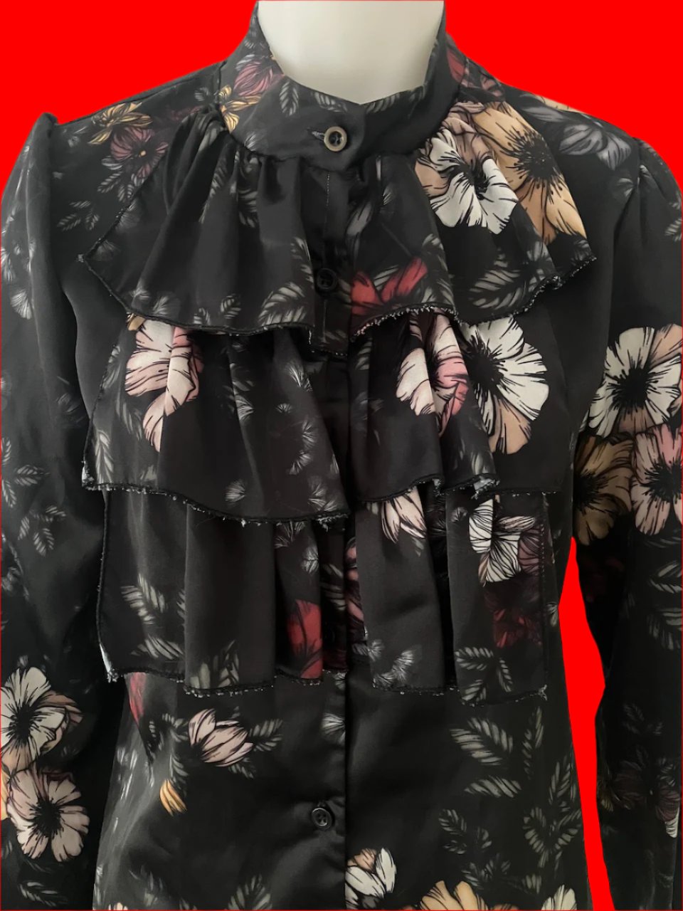New Collection Italy - Floral Blouse With Frill - Size: M