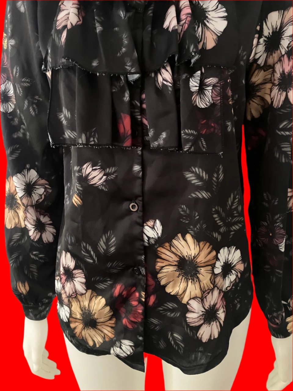 New Collection Italy - Floral Blouse With Frill - Size: M