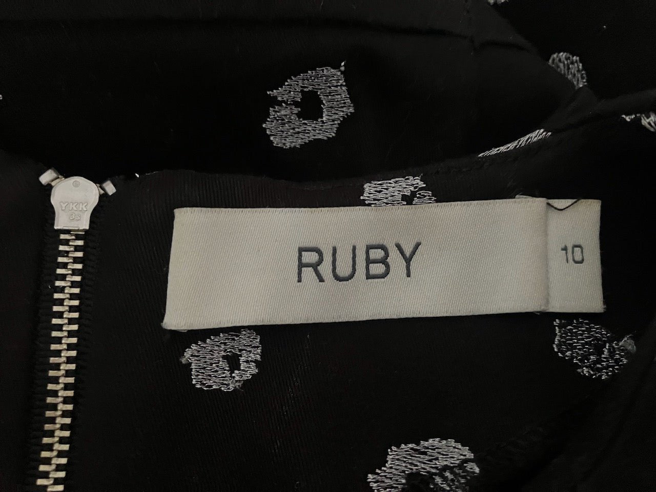 RUBY - NZ Designer Black Dress With Silver Pattern - Size: 10