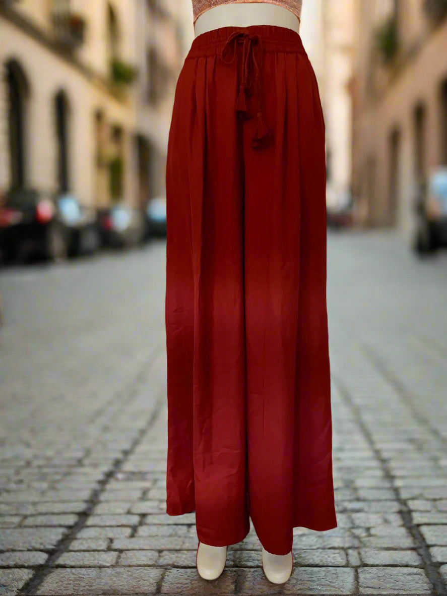 Zara - NEAR NEW - Wide Legged Red Pants With Tie - Size: XS