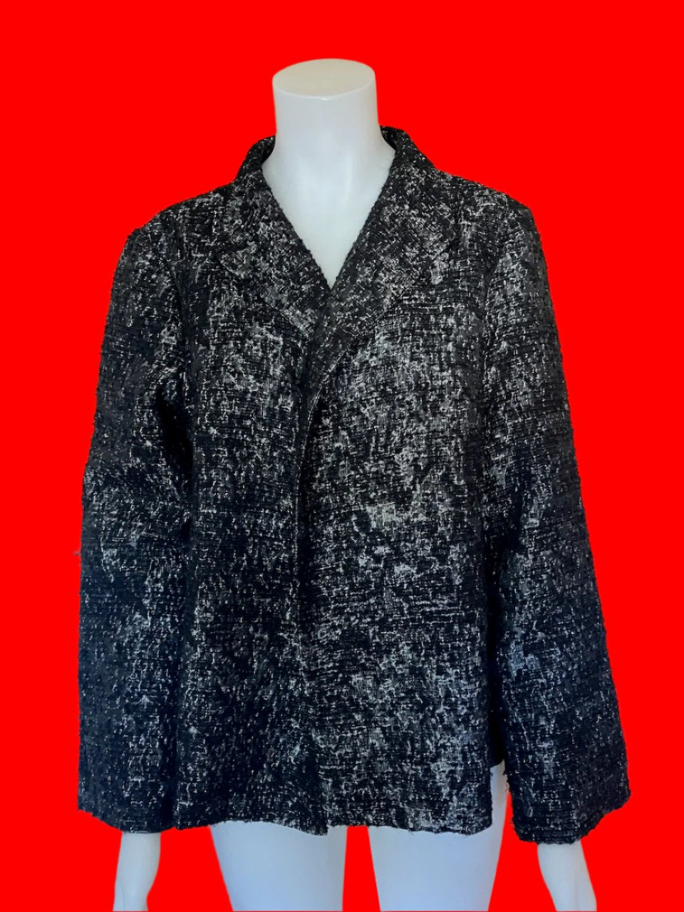 Eileen Fisher - Black & Silver Metallic Open Blazer - Size: M