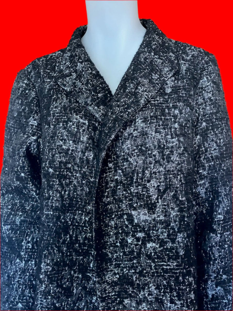 Eileen Fisher - Black & Silver Metallic Open Blazer - Size: M