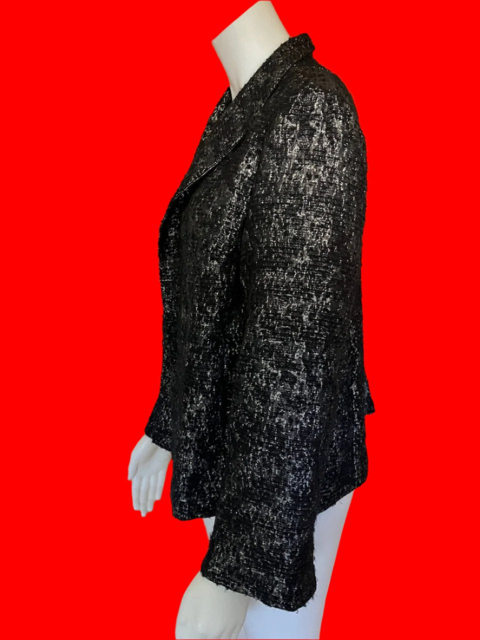 Eileen Fisher - Black & Silver Metallic Open Blazer - Size: M