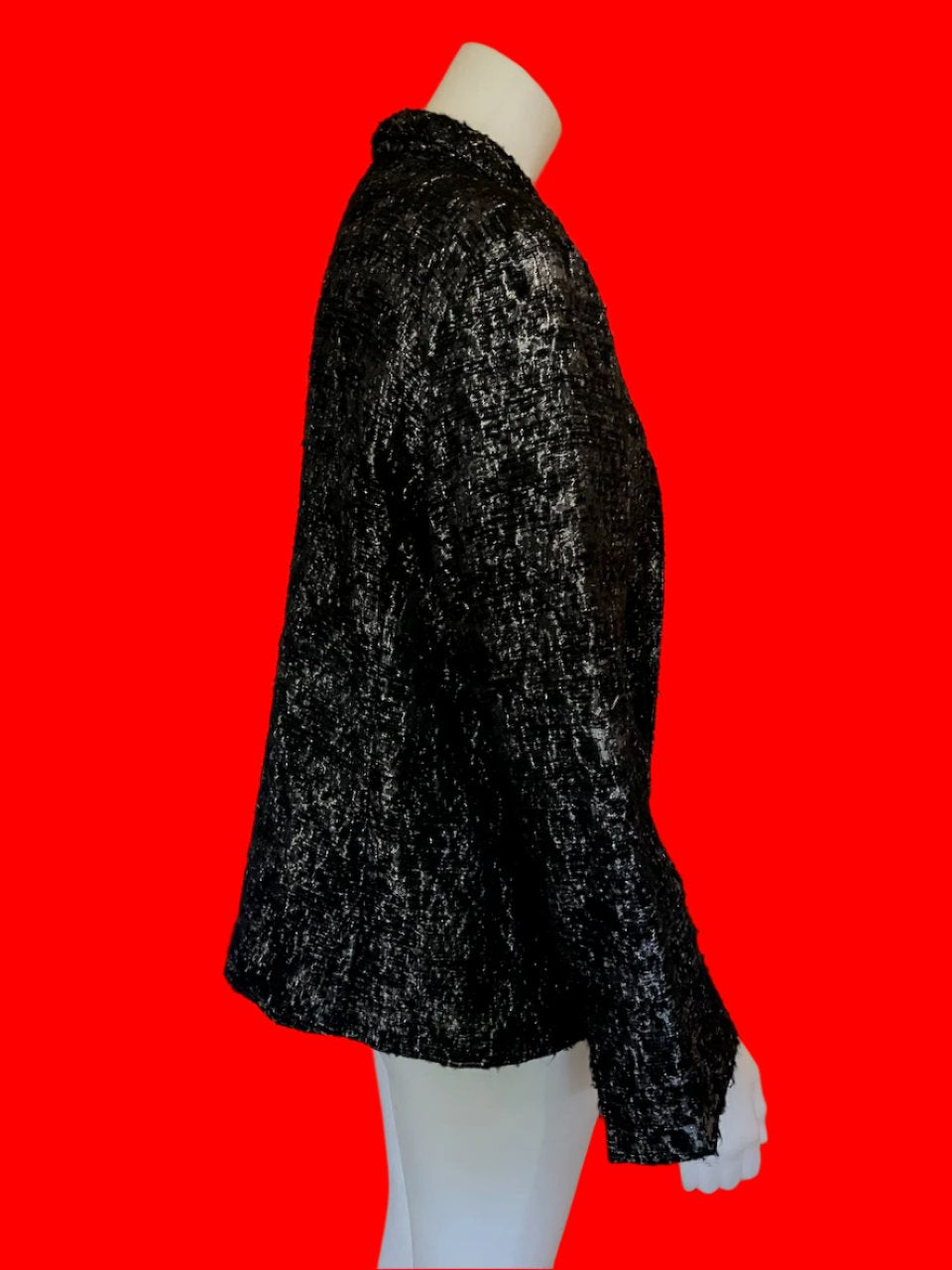 Eileen Fisher - Black & Silver Metallic Open Blazer - Size: M