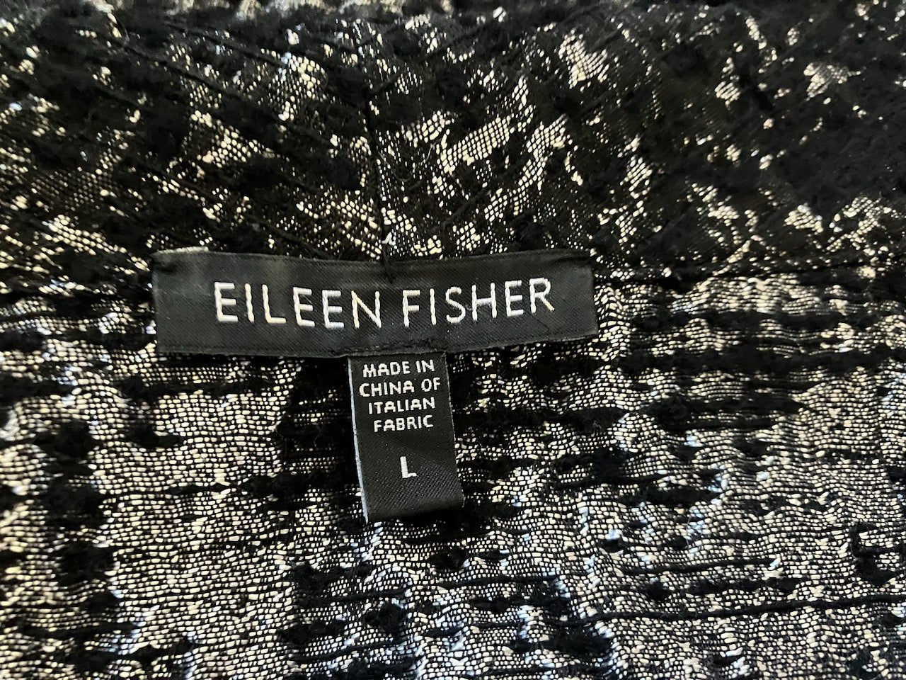 Eileen Fisher - Black & Silver Metallic Open Blazer - Size: M