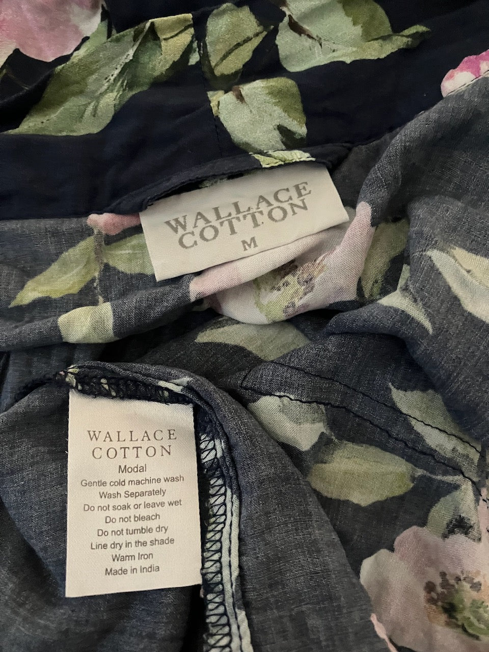 Wallace Cotton - Navy Robe With Peonies - Size: M