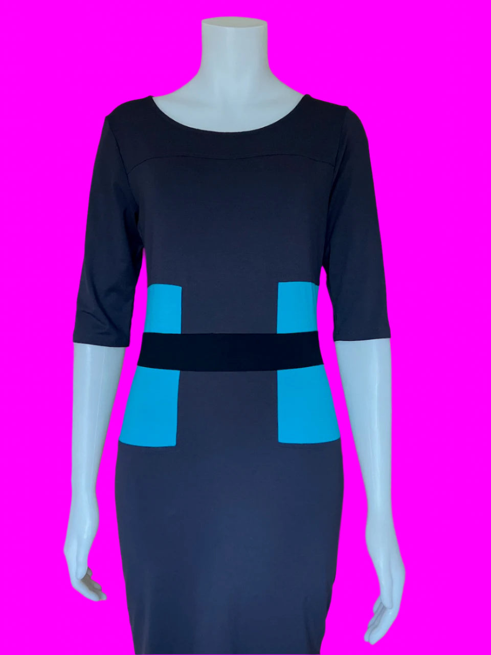 Paula Ryan - NZ Designer Merino Dress With Colour Pop - Size: M