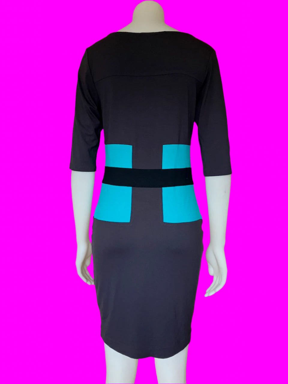 Paula Ryan - NZ Designer Merino Dress With Colour Pop - Size: M