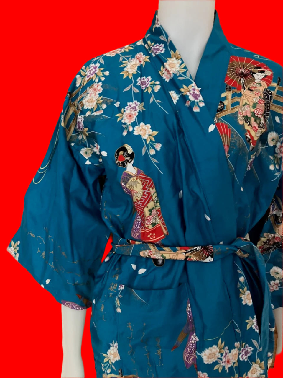 Japanese Geisha Cotton Kimono Robe - Size: S/M