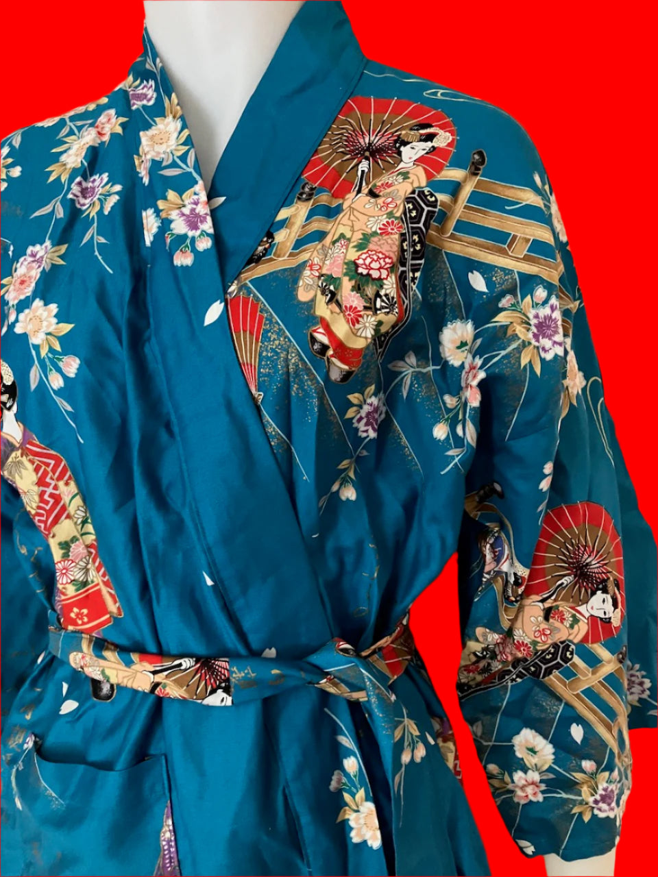 Japanese Geisha Cotton Kimono Robe - Size: S/M