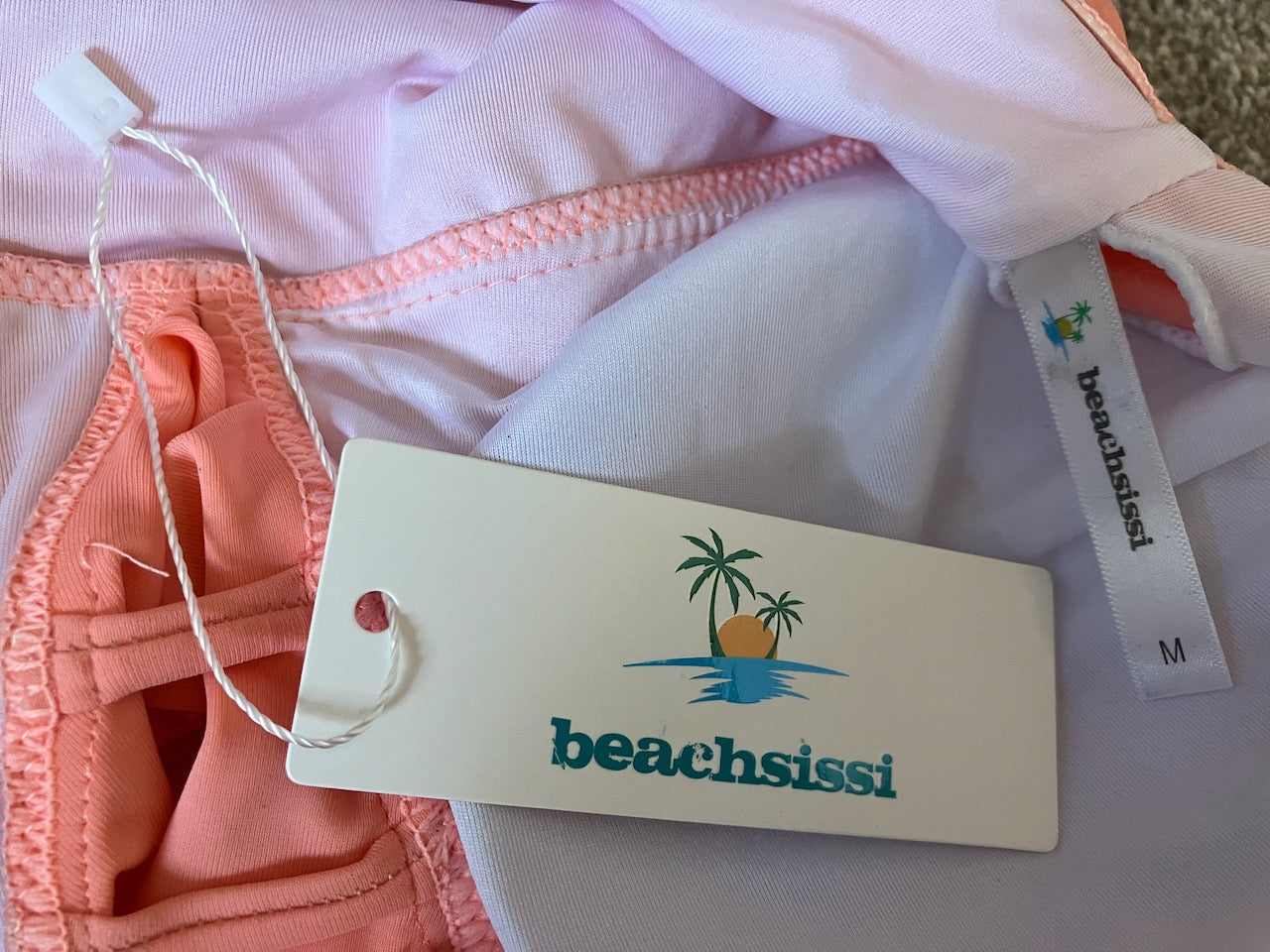 BRAND NEW - Beachsissi - Pastel Peach Halter Neck Swim Top - Size: M
