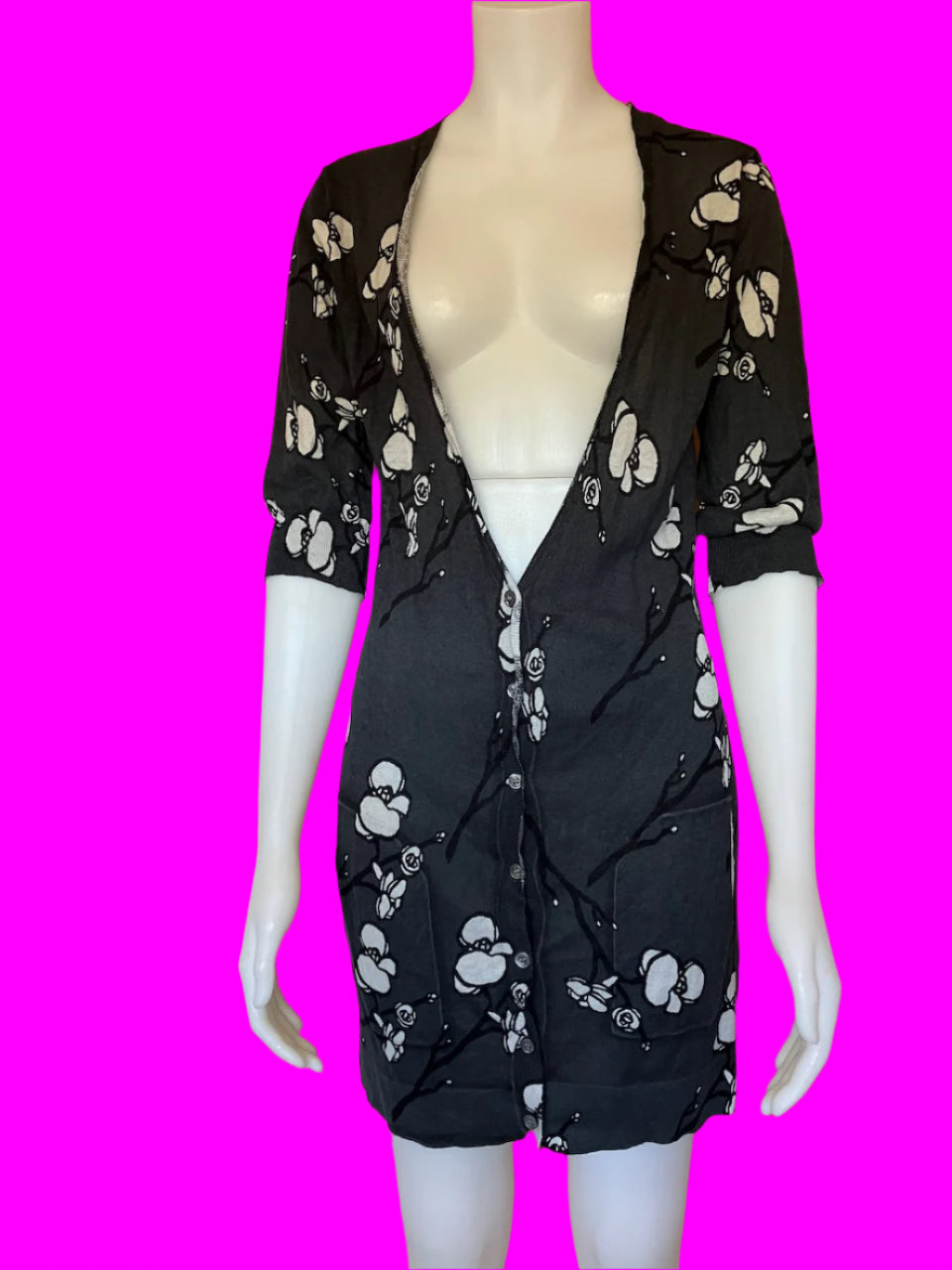 Caroline Sills - Long Line Floral Cardigan - Size: S