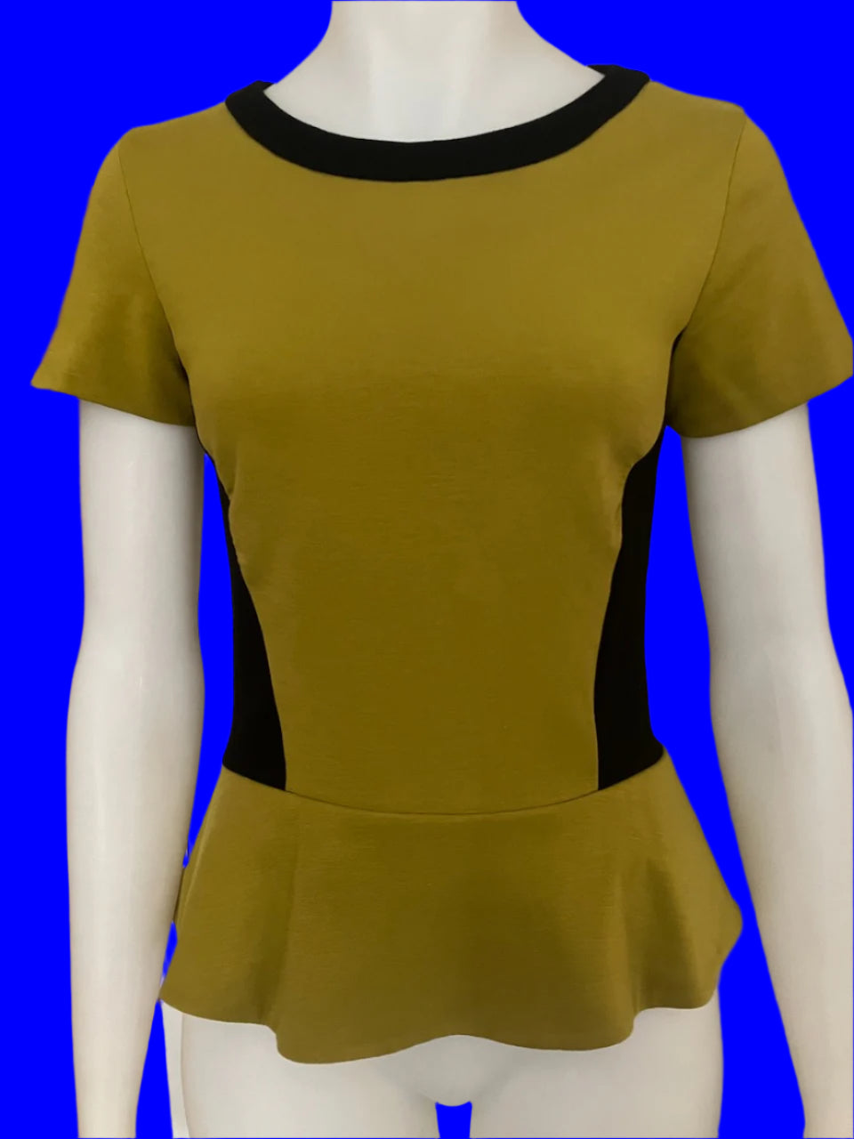 Veronika Maine - Green & Black Peplum Top - Size: 10