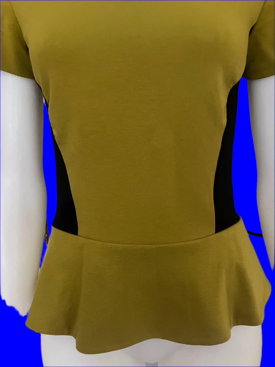 Veronika Maine - Green & Black Peplum Top - Size: 10