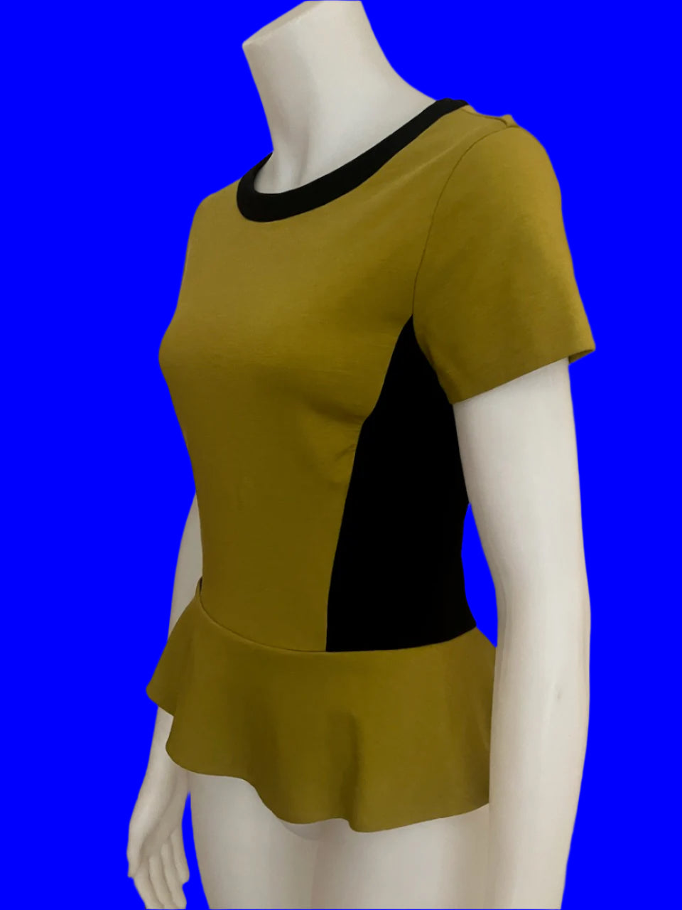 Veronika Maine - Green & Black Peplum Top - Size: 10