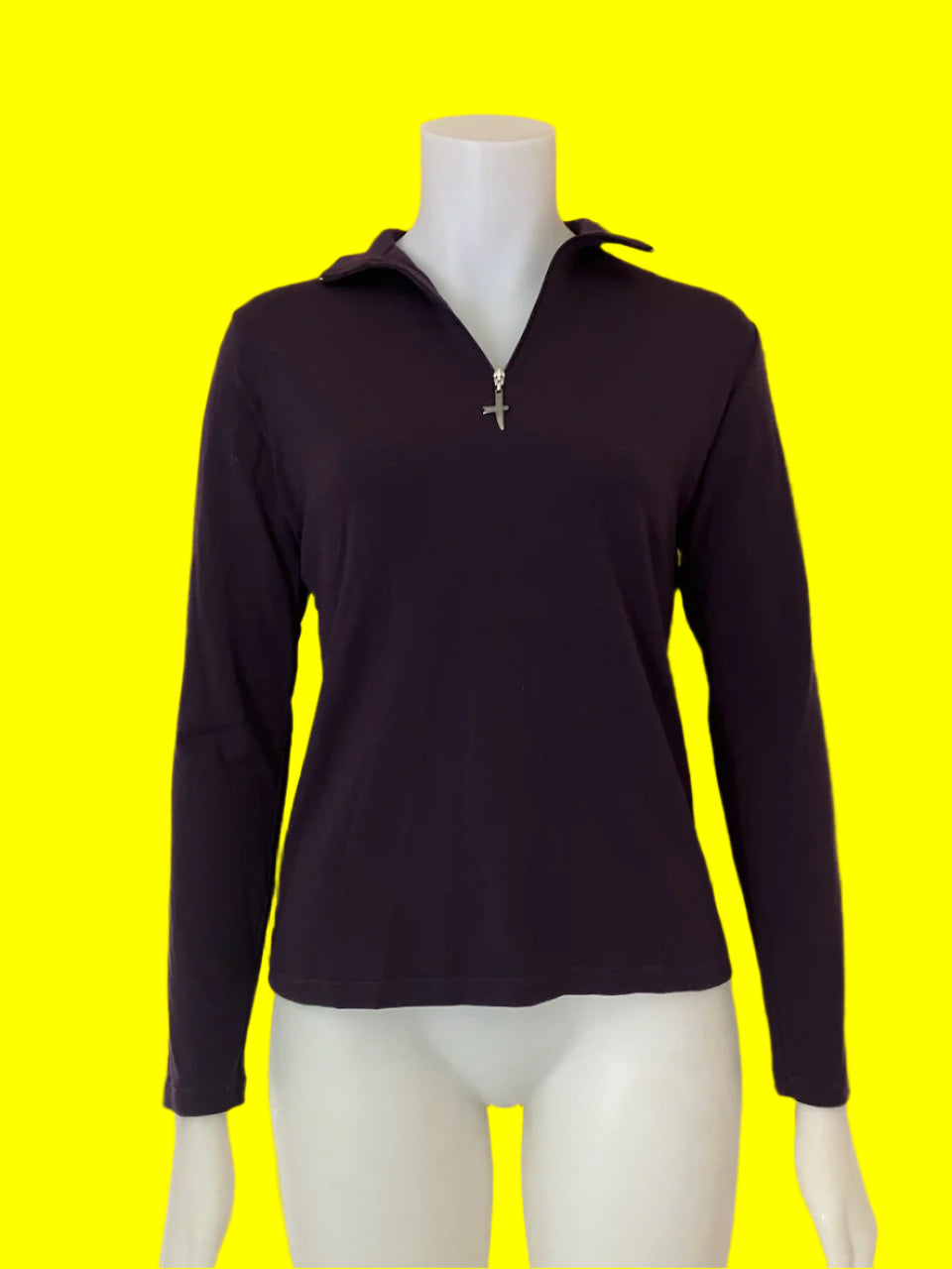 Untouched World - Dark Purple Merino Knit Top With Zip - Size: 12