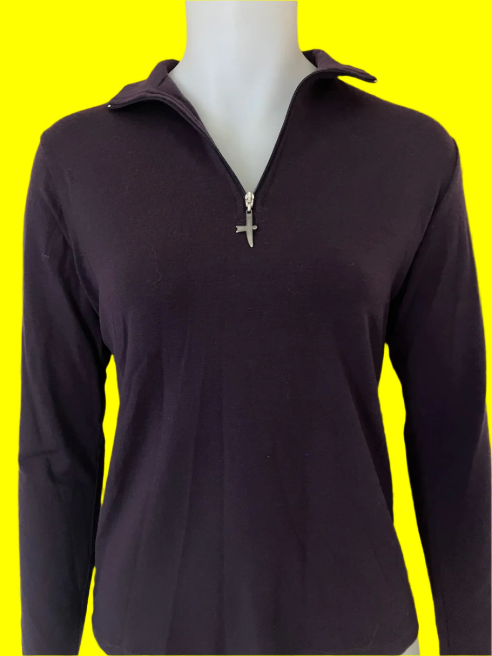 Untouched World - Dark Purple Merino Knit Top With Zip - Size: 12