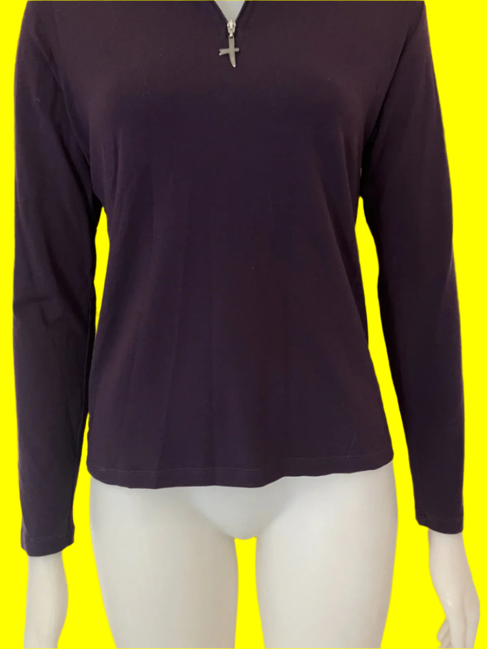 Untouched World - Dark Purple Merino Knit Top With Zip - Size: 12