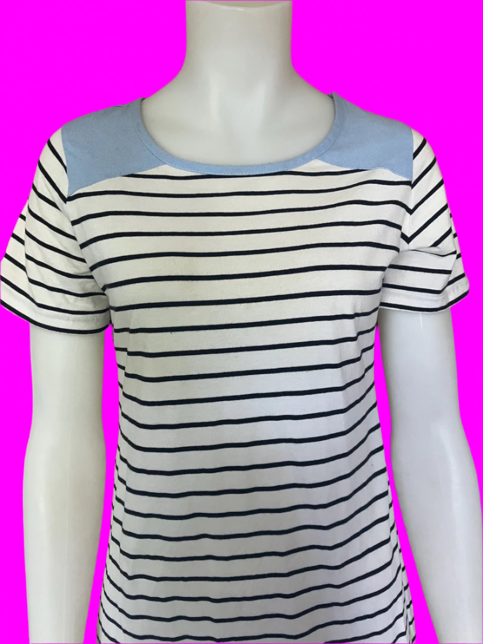 Addison - Striped and Blue Feature Maternity Dress - Size: 8
