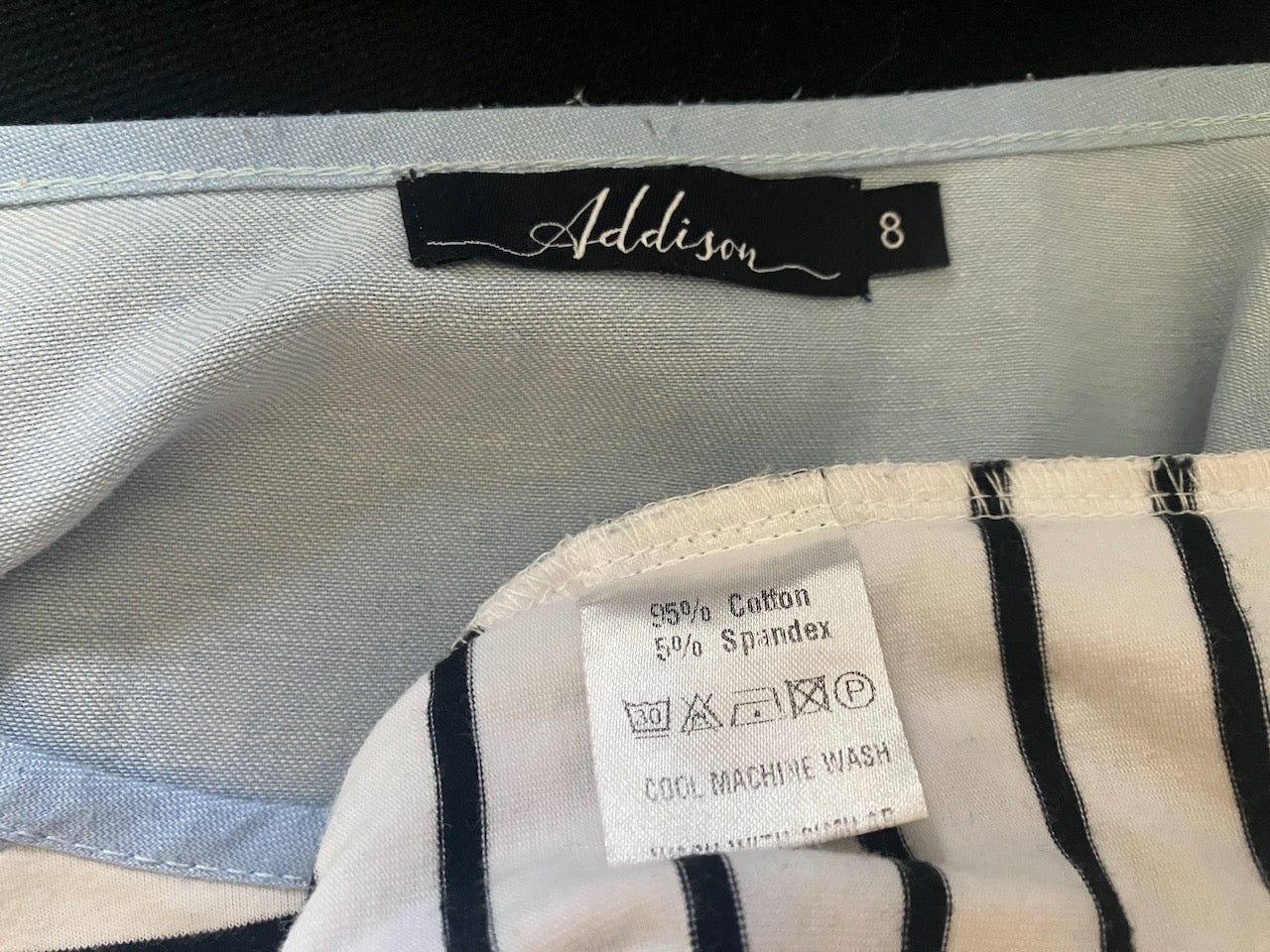 Addison - Striped and Blue Feature Maternity Dress - Size: 8