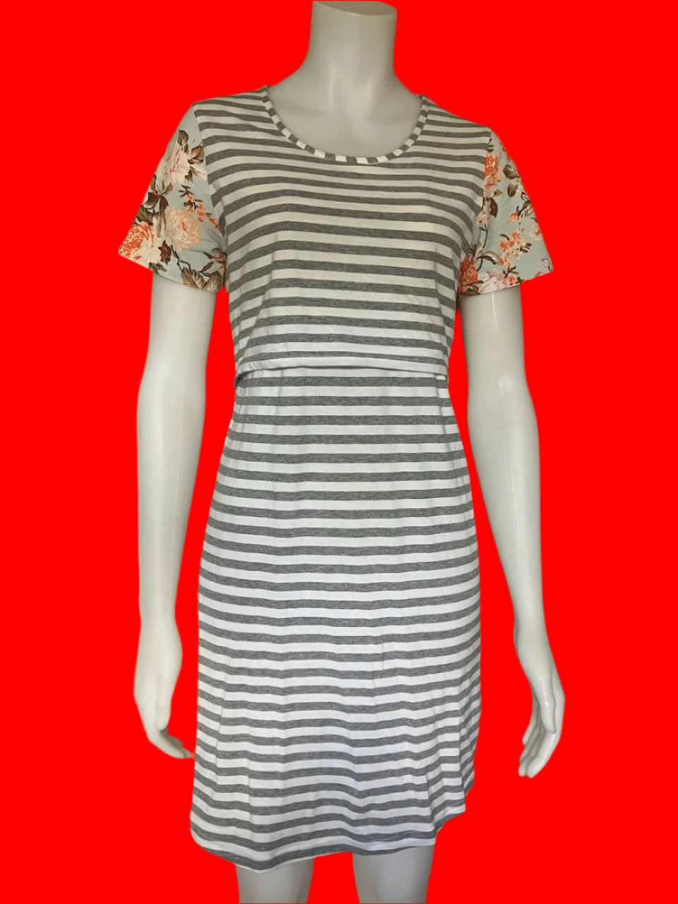 Addison - Maternity/ Breastfeeding Floral & Stripe Dress - Size: 8