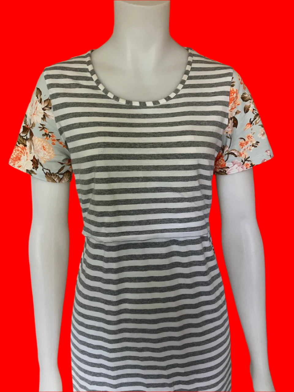 Addison - Maternity/ Breastfeeding Floral & Stripe Dress - Size: 8