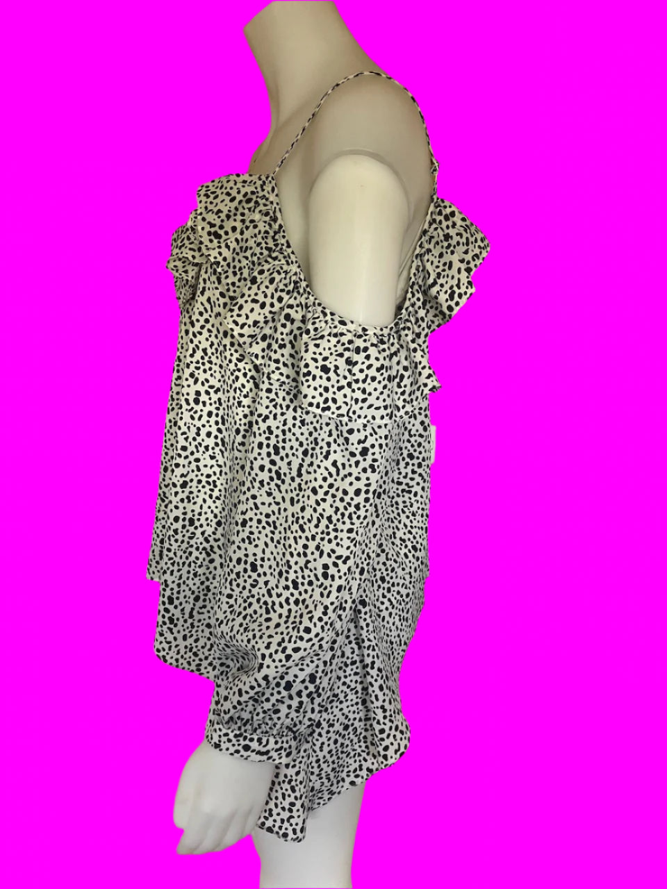Augustine - Black & White Printed Top - Cold Shoulder and Frill Detailing - Size: M