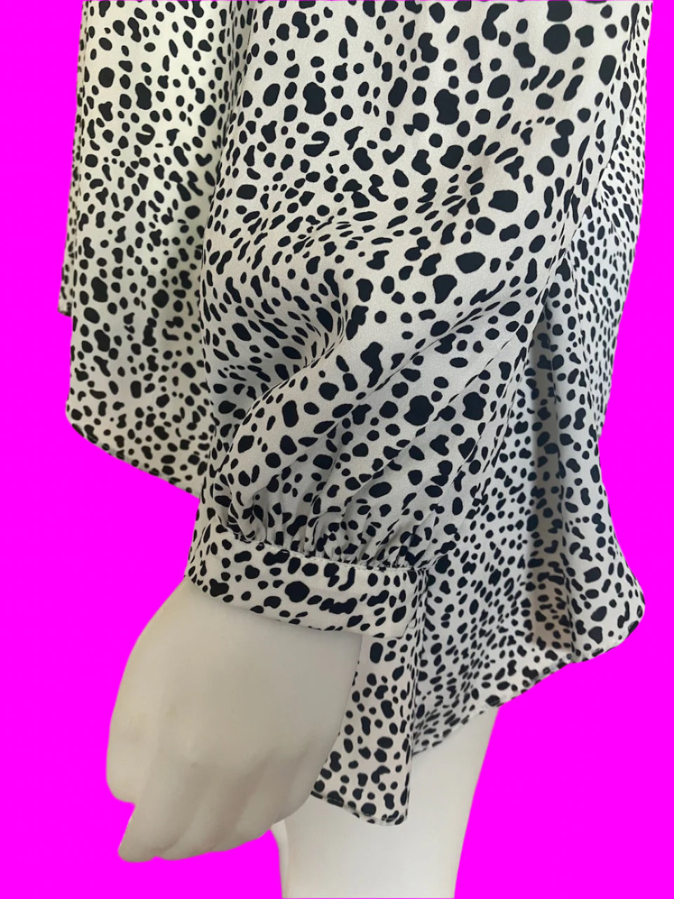 Augustine - Black & White Printed Top - Cold Shoulder and Frill Detailing - Size: M