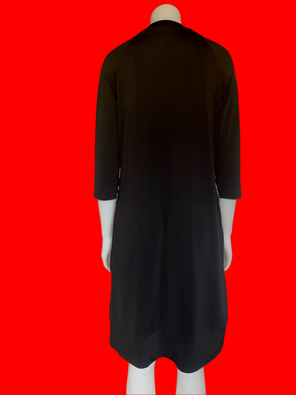 Taking Shape - Black Dress With Printed Front Panel - Size: 14
