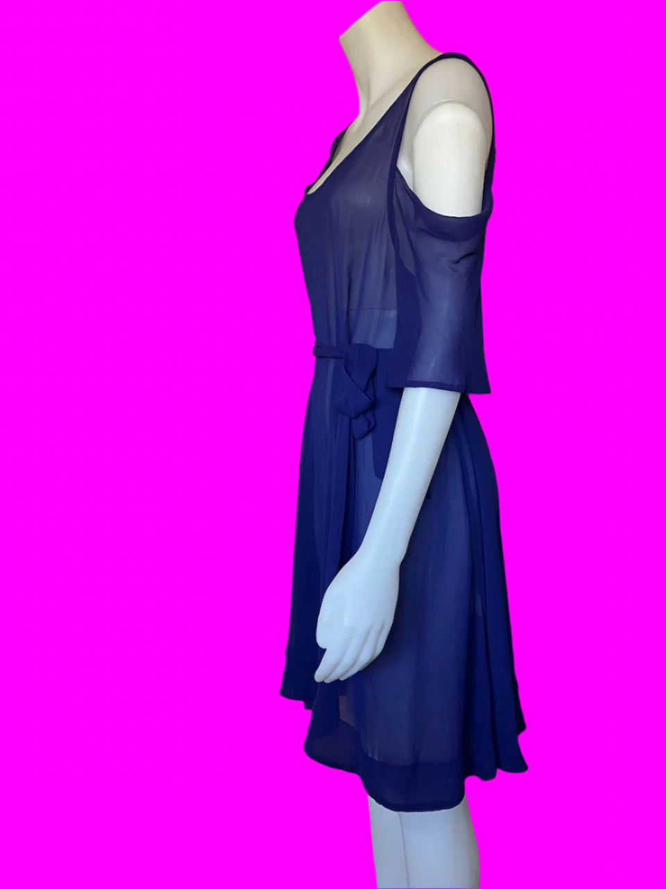 Moochi - Ink Blue Sheer Sleeveless Dress - Cold Shoulder - Size: 12