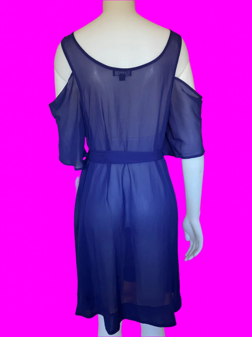 Moochi - Ink Blue Sheer Sleeveless Dress - Cold Shoulder - Size: 12