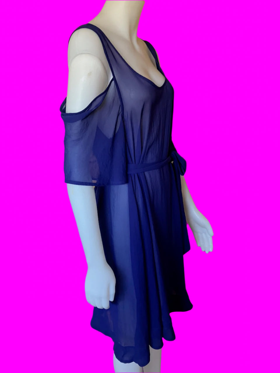 Moochi - Ink Blue Sheer Sleeveless Dress - Cold Shoulder - Size: 12