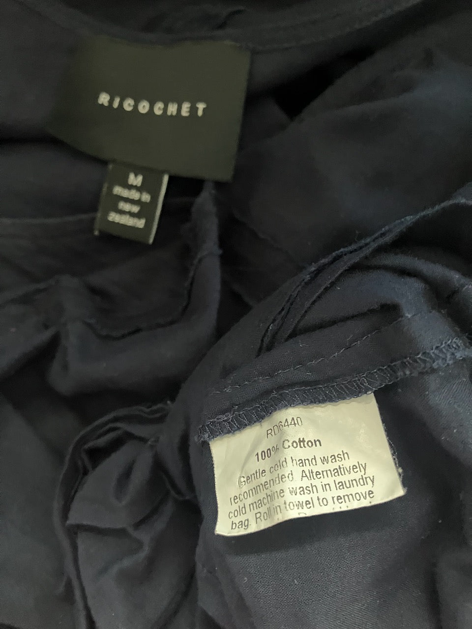 Ricochet - NZ Designer Dress - Navy With Frill Hem - Size: M